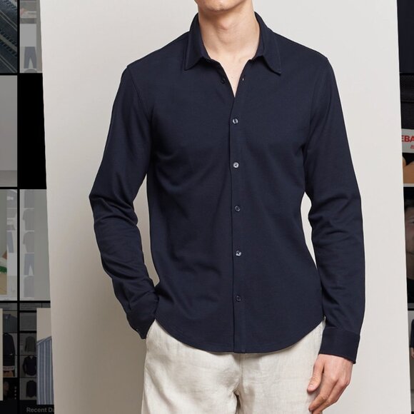 Orlebar Brown Navy Long Sleeve Button Up in Medium